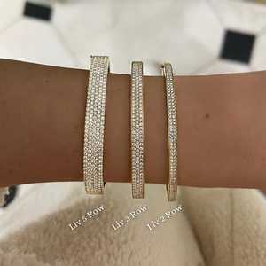 Pave Set Double Security Lock Hinged <b>Bangle</b> <b>Bracelets</b> Three Row sparkling Round Lab Grown Diamond Manufacture 14k 18k Solid Gold - Product Image 4