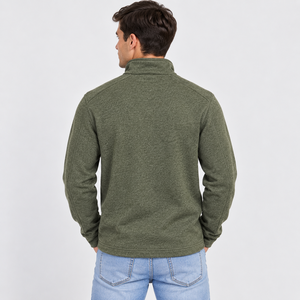 Pull en molleton à col montant zippé pour homme F2WIN, vert uni, coupe classique, idéal pour l'automne - Product Image 5