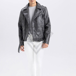 Custom Premium Vintage Grey Mens Biker Leather <b>Jacket</b> High Quality Distressed Motorcycle Coat <b>Punk</b> Style Outerwear Manufacturer - Product Image 1