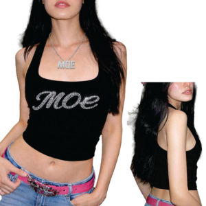 Custom Logo Summer <b>Ladies</b> Cotton Ribbed Rhinestone Women's Crop Tank <b>Top</b> Crop Tank <b>Tops</b> Sleeveless <b>Sparkly</b> <b>Top</b> women's shirt - Product Image 4