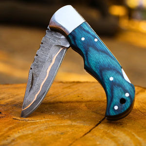 Cuchillo de caza de bolsillo de acero de alto carbono de grado industrial premium de alta gama 2026 con mango de madera, patrón único, ODM, marca corta - Product Image 3