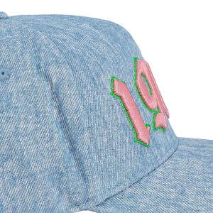 AKA <b>Light</b> Denim 1908 Snapback <b>Hat</b> Pink Embroidered Letter Blue Washed Denim Baseball Cap Adjustable Cotton Headwear Casual - Product Image 6