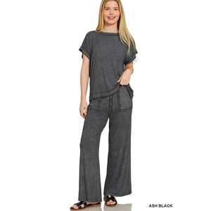 Zenana Ensemble haut et pantalon en rayonne délavé à l'acide pour femme - Product Image 2