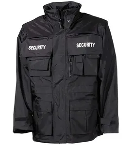 Chaqueta Bomber Negra de Invierno Unisex para Guardias de Seguridad, con Revestimiento, Casual, Cuello Alto, Poliéster/Algodón/Nailon, Impermeable, Transpirable, con Capucha - Product Image 1
