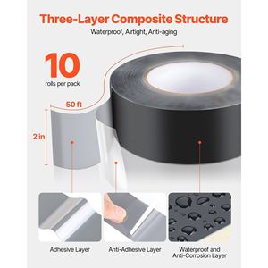 Nastro di travetto butilico lampeggiante autoadesivo da 10 pollici X 50 ft per ponti in legno RVs casa tubi di riparazione tubi - Product Image 2