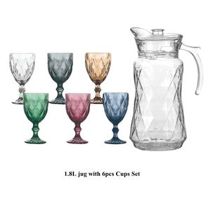Ensemble de carafe à eau en verre rayé à carreaux de 1800 ml avec 6 verres à boire, ensemble de carafe en verre transparent pour la maison et les cadeaux - Product Image 1