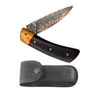 Couteau de poche pliant industriel OEM en gros, lame en acier Damas, manche en acier inoxydable/bois, outil utilitaire compact et portable