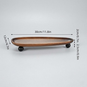 Oval Wooden Serving Tray With <b>Wheels</b> Minimalist Design Handmade Solid Wood Plate For Home Decor - Product Image 3