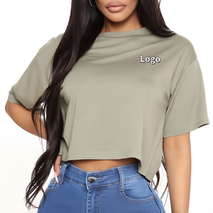 Top Corto Holgado para Mujer |   Camiseta Premium de Mezcla de Seda y Algodón |   Camiseta Corta de Corte Holgado - Product Image 2