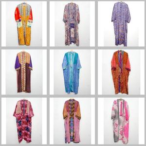 Bata de Novia Ligera de Seda para Mujer, Ropa de Dormir Larga, Kimono de Seda Reciclada Estilo Sari Indio Vintage con Logo Trasero, Verano - Product Image 1