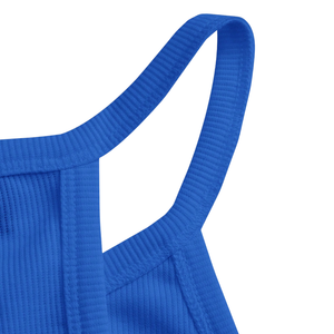 Débardeur côtelé à col halter pour femme, sans manches, coupe ajustée, en maille extensible, décontracté, été, doux, respirant, séchage rapide, usage quotidien, bleu - Product Image 4
