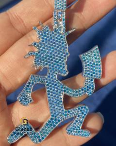 Collier pendentif hache en moissanite bleue glacée avec bijoux hip-hop en argent sterling 925 pour homme - Product Image 4