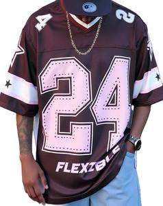 Maillot de football américain oversize Y2K rose et marron en mesh, style universitaire streetwear, avec numéro graphique, col en V, personnalisable OEM en gros - Product Image 1