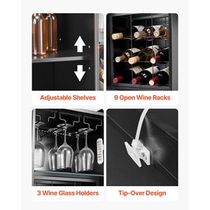 Credenza Moderna con Mobile Portabottiglie e 9 Luci LED Regolabili, Mobile Bar con Portabicchieri per 9 Bottiglie di Vino - Product Image 6