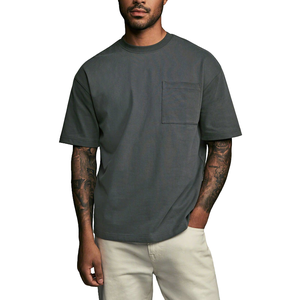 Custom Logo Men's <b>T</b>-<b>Shirt</b> Relaxed Fit Supersoft Cotton Drop Shoulder Solid Color Casual Heavyweight <b>Pocket</b> 100% Cotton Blank - Product Image 1
