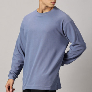 T-shirt tricoté à manches longues pour homme, col rond, motif respirant, coupe classique, décontracté, bleu, polyester/coton, HIGH STREET - Product Image 5