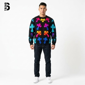 Sudadera con capucha de punto térmico 100% algodón para hombre, de peso pesado, con parche bordado de cruz funeraria y aplique, estilo gótico streetwear personalizado - Product Image 2