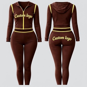 Custom Logo Embroidery Women's Skinny Fit Tracksuit Set 2 Piece Crop <b>Zipper</b> Hoodie and <b>Leggings</b> Set for US Clothing Brands - Product Image 4