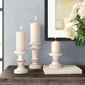 Decorative Antique White Distressed Wood Candle Stands Set of 3 for Home Decoration - Product Image 6