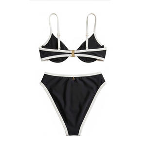 Women's Geometric Print <b>Bikini</b> Set Spandex Polyester UPF50+ Quick Dry Swimwear Triangle Neckline Tie Closure - Product Image 6