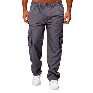 Pantalones Cargo Casuales 100% Algodón Ligeros de Corte Recto, Cintura Media con Botones, Cintura Elástica, Frente Plano, Tejido Oxford Liso Teñido - Product Image 4