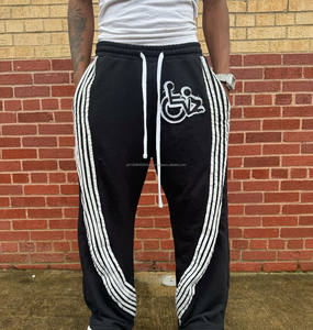 กางเกงขายาวกันยับสำหรับผู้ชายมีหลายสีพิมพ์ลายเองมีแถบด้านข้างและเอวรูดสีพื้นย้อมสี - Product Image 6