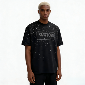 Camiseta Personalizada para Hombre OEM, Camiseta de Verano para Hombre, Bordada con Pedrería, Corte Holgado, Informal, Antiarrugas, Estilo Urbano, 100% Algodón - Product Image 2