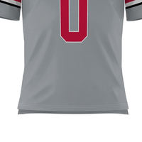 Maillot de lacrosse personnalisé pour équipe, col en V, vêtements de sport, uniforme imprimé, 100% polyester, séchage rapide, rouge et noir, pour entraînement et matchs de club