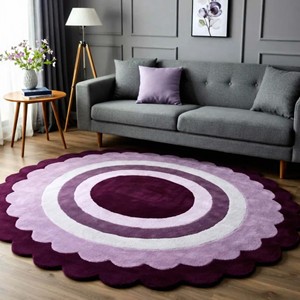 Purple Scalloped <b>Round</b> Area Rug Soft Plush <b>Carpet</b> Modern Hand Tufted Circle Rug for Living Room Bedroom Stylish Home Decor - Product Image 1