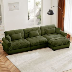 Divano Componibile in Velluto Super Confortevole e Oversize con Pouf Mobile, Braccioli Imbottiti e Tasche Profonde per Soggiorno - Product Image 1