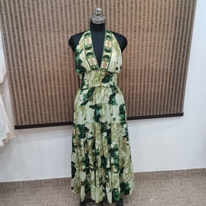 Robe longue sans manches à imprimé africain pour femme, col en V, à volants, élégante, florale, décontractée, pour l'été et la plage - Product Image 5