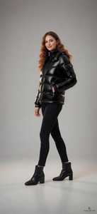 Women's Black Quilted Jacket Full Sleeve Stand Collar Zipper Closure Windproof Winter <b>Coat</b> Thick Polyester Wadding - Product Image 2