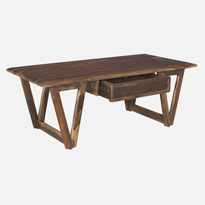 Table basse de salon unique en bois d'acacia massif, finition teck, forme carrée, avec pieds pliants durables et tiroir de rangement. - Product Image 4