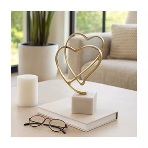 Double Heart Sculpture 21x19x4 Inch Metal Handmade Artistic Tabletop Decor Coastal Style Living Room <b>Decoration</b> - Product Image 3