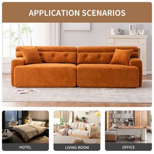 Sofá combinado naranja de 4 plazas, tela de chenilla de grano de madera, compresión de esponja completa, incluye 2 almohadas, para sala de estar y hogar - Product Image 4