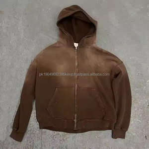 Sudadera con capucha y cremallera personalizada, de algodón, estilo francés, con cremallera completa, estilo vintage, lavado ácido, desgastada, para hombre - Product Image 5