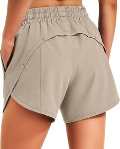 Shorts de sport pour femmes, couleur unie, séchage rapide, taille à cordon, avec poches, coupe régulière, taille mi-haute, en polyester tricoté - Product Image 2