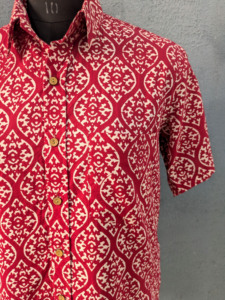 Men's Red <b>Geometric</b> Printed Short Sleeve Casual <b>Shirt</b> Turn-down Collar Cotton Fabric Summer Wear - Product Image 6