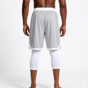 Shorts de basket-ball pour hommes en mesh gris personnalisés avec bande blanche, séchage rapide, respirants, vêtements de sport, 100% polyester, OEM - Product Image 3