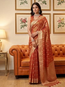 WHOLESALE <b>TISSUE</b> SILKF UNCTION WEAR INDIAN SAREES FOR WOMEN ONLINE - Product Image 6
