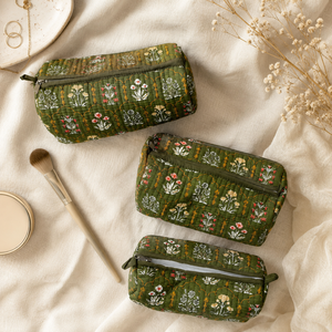 Ensemble de 3 trousses de maquillage de luxe en coton matelassé à l'huile d'olive, sacs cosmétiques pour femmes, organiseur de toilette de voyage, coffret cadeau - Product Image 4