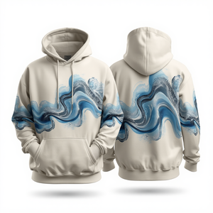 Sweat à capuche de luxe pour homme, en coton épais, coupe oversize, imprimé évasé, avec motif artistique moderne dégradé bleu - Product Image 1