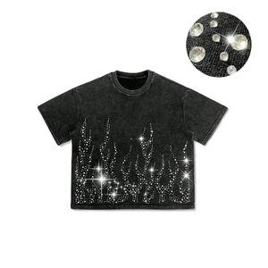 High Quality <b>Rhinestones</b> Summer T-Shirt Casual Eco-Friendly Knitted <b>Fabric</b> with <b>Rhinestones</b> T shirt - Product Image 1