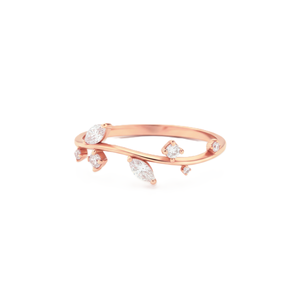 Bague de fiançailles de luxe à motif feuille, diamant de laboratoire taille marquise et rond, certifié IGI, en or massif 9K 10K 14K 18K, avec bande ondulée en or - Product Image 2