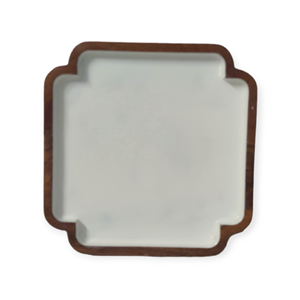 Plateaux de table en bois de manguier faits à la main en émail blanc carré unique brun naturel foncé artisanal servant décoratif en résine de Noël - Product Image 3
