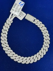 Pulsera de Moda Unisex Personalizada de Plata de Ley 925 con Diamantes, Estilo Hip Hop Cubano, Tono Blanco, 12 mm, 7.5 Pulgadas, Certificada por IGI - Product Image 4