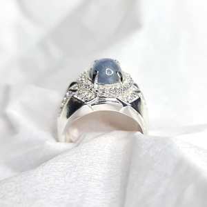 Blue Sapphire <b>Mens</b> <b>Ring</b> Alpaca Mixed Metal Handmade Mogok Sapphire Silver Gemstone Luxury Jewelry Gift For <b>Men</b> - Product Image 2