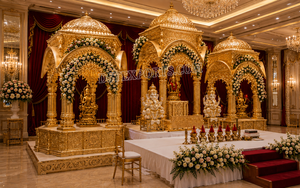 Scène de temple traditionnelle sculptée en or pour les mariages Tamils et Telugu, scène de luxe pour les mariages hindous d'Inde du Sud et Kalyana Mandapam - Product Image 4