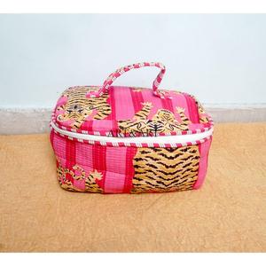 Ensemble de 3 trousses de toilette multifonctionnelles réutilisables faites à la main, grand format, avec fermeture éclair, motif tigre rose imprimé en bloc, durable - Product Image 2