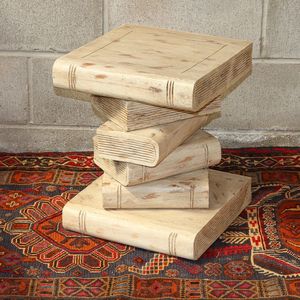 Mesa Auxiliar Rectangular de Madera Maciza Hecha a Mano, Taburete Decorativo Rústico para Sala de Estar u Oficina - Product Image 1